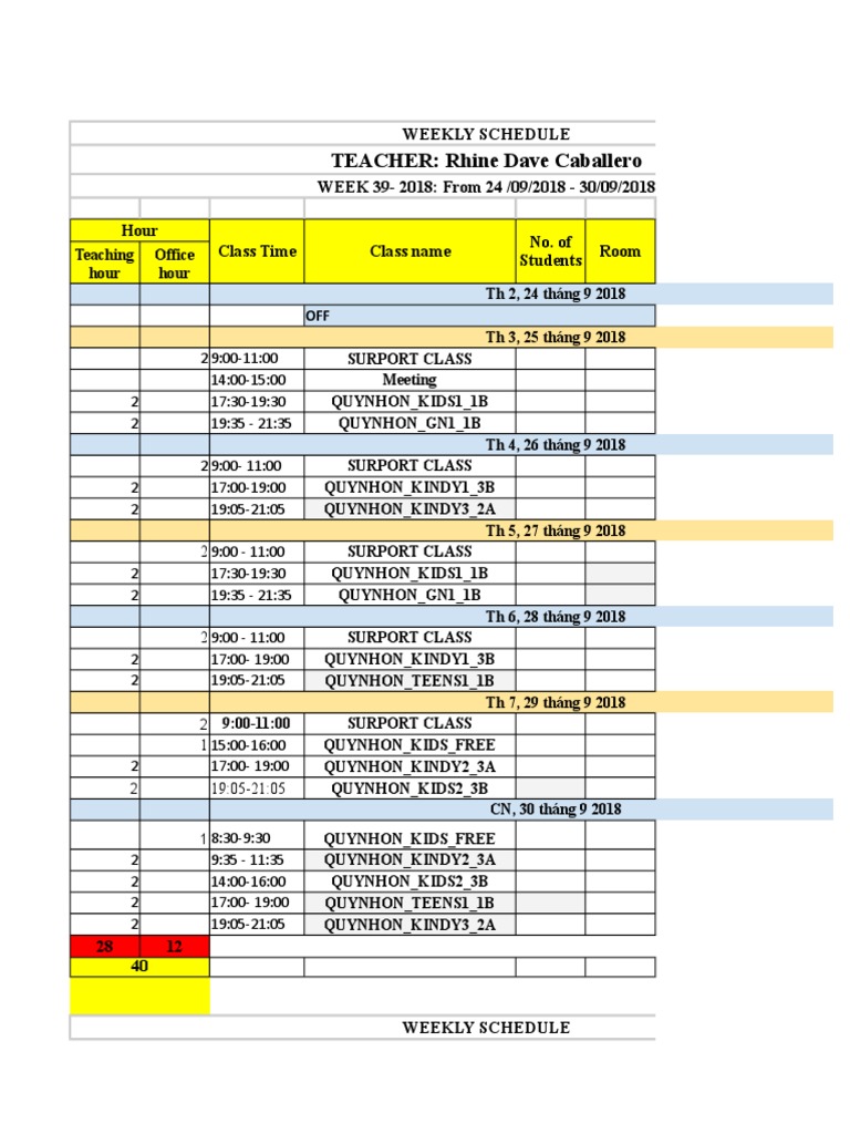 Weekly Teaching Schedule for 2018 | PDF