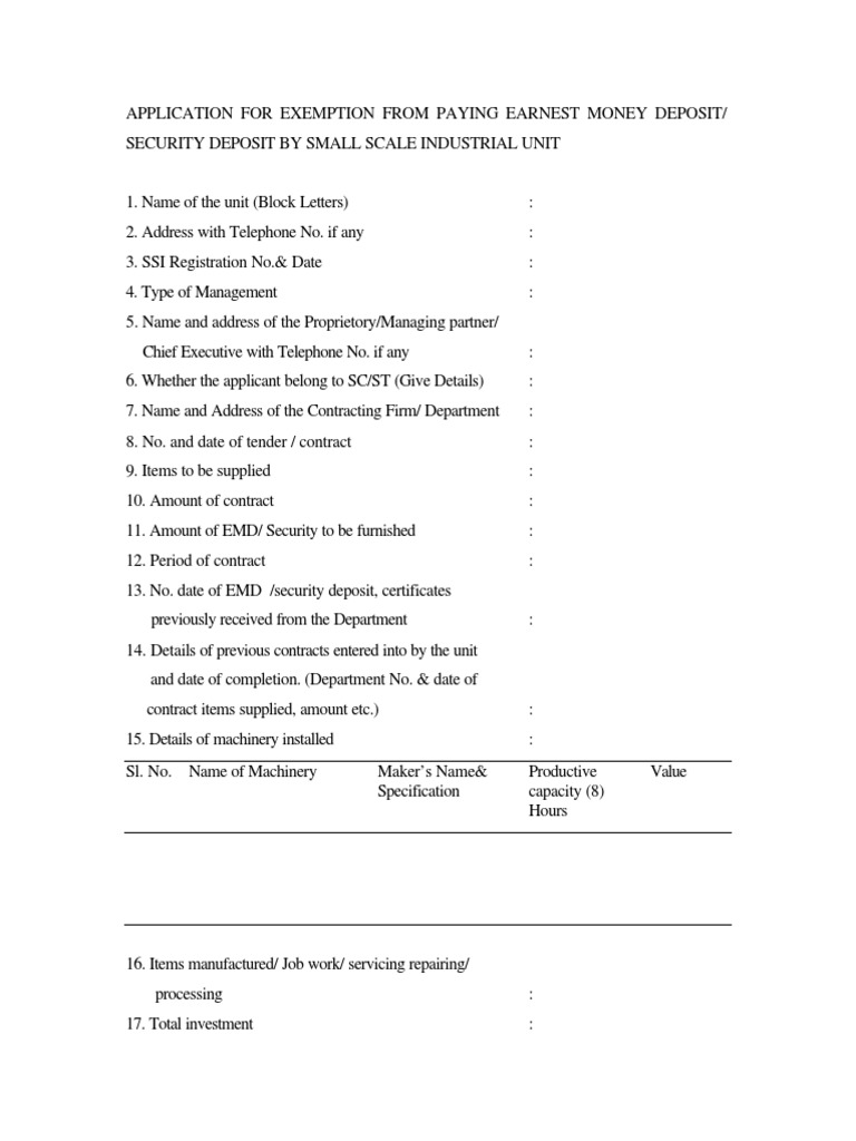 Earnest Money Deposit (EMD) and Security Deposit Exemption PDF 