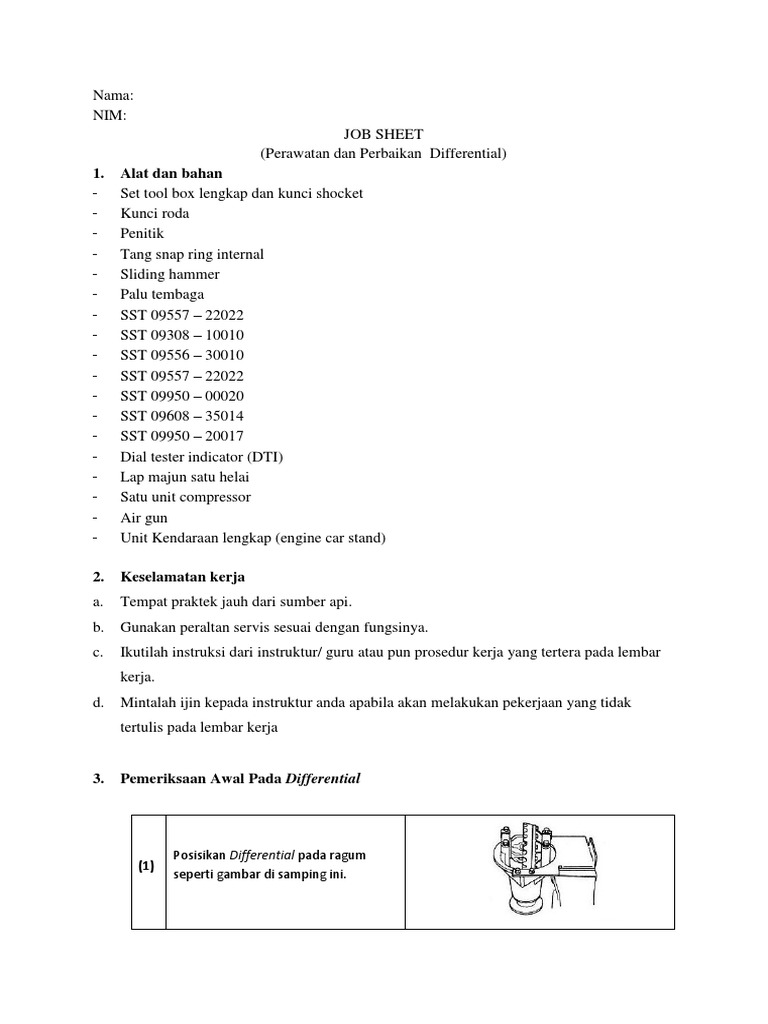 Job Sheet Perawatan Differential | PDF | Teknologi & Rekayasa