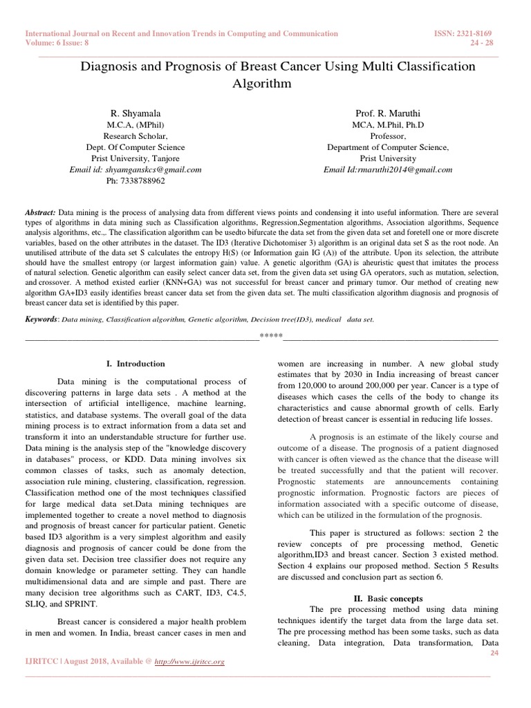 Diagnosis and prognosis of breast cancer using multi classification