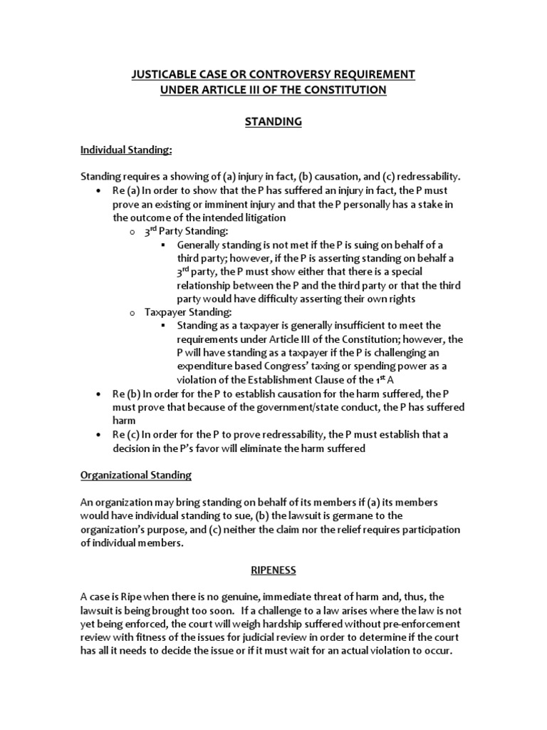 Constitutional Law Essay Rules For Bar Exam PDF Standing (Law