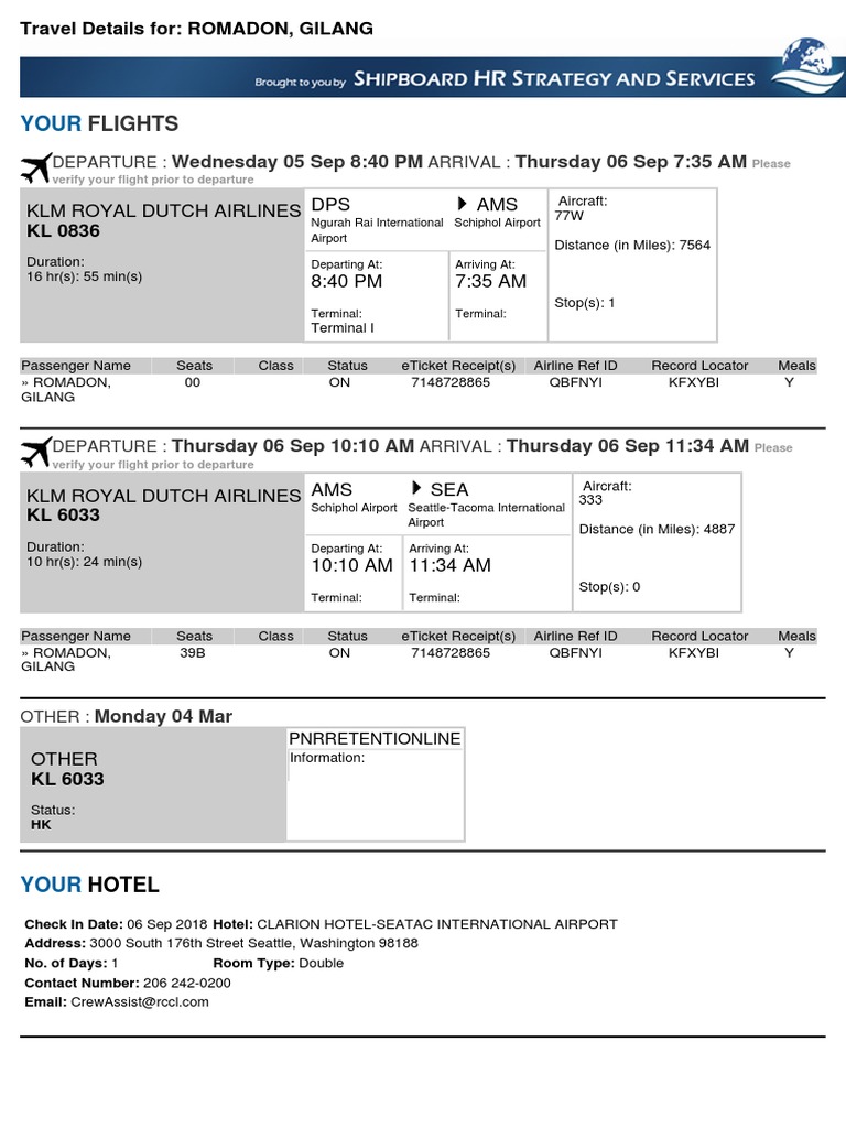 Crew Travel Itinerary | PDF | Aviation
