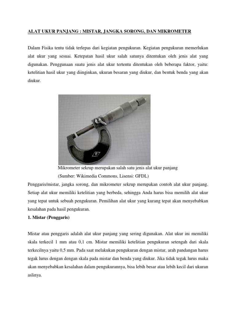 Alat Ukur Panjang Dan Pengertian Pdf