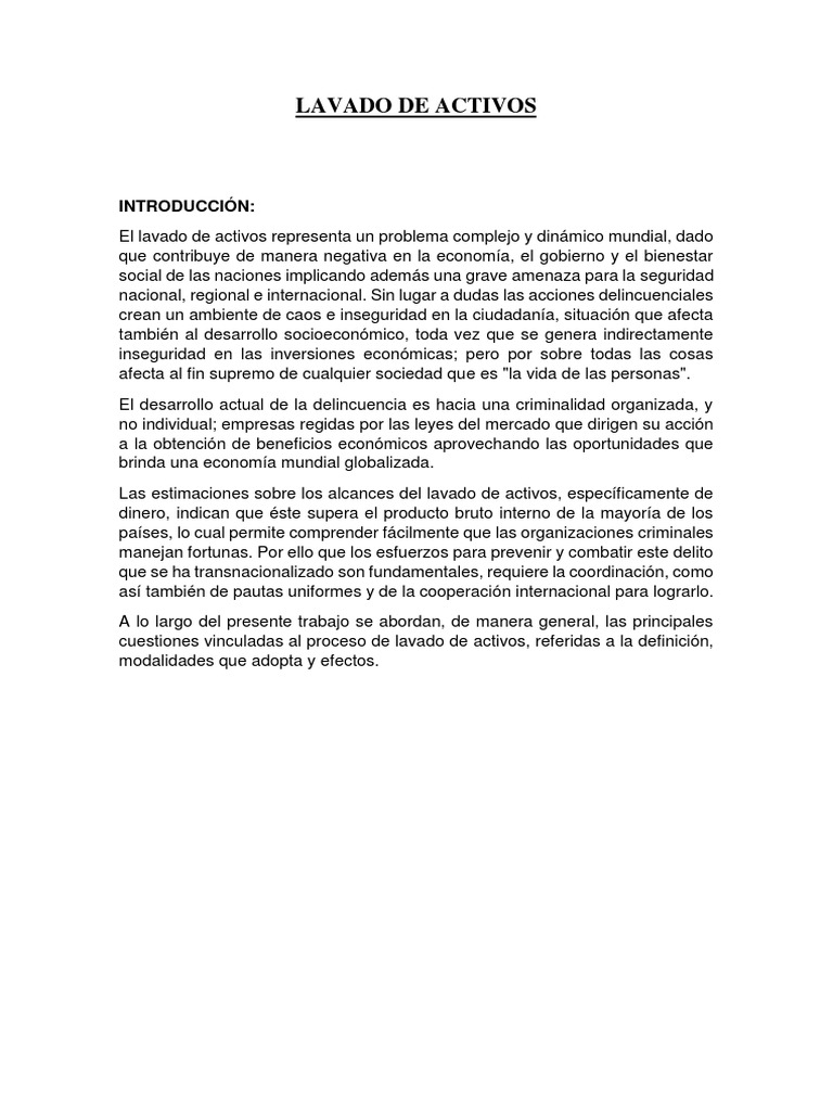 Lavado de Activos | PDF | Lavado de dinero | Crimen organizado