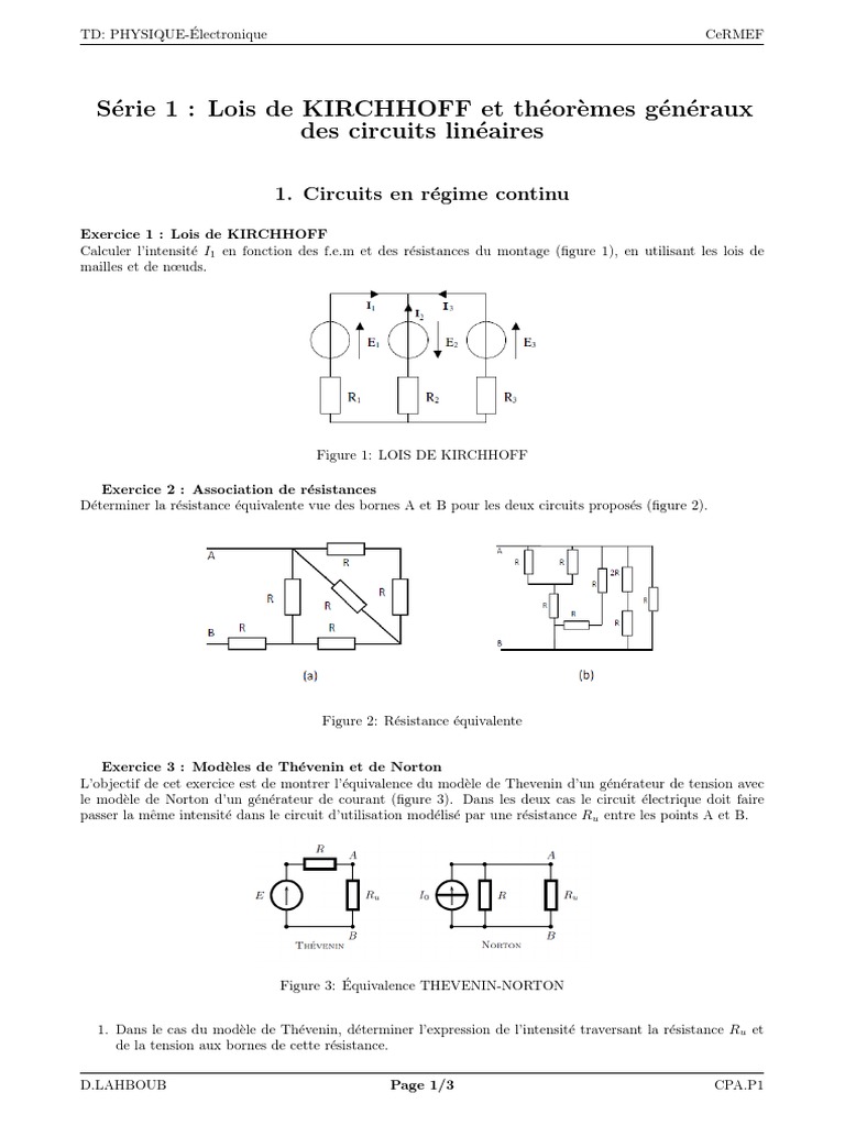 Lois de Kirchhoff et circuits linéaires | PDF | Impédance (électricité ...