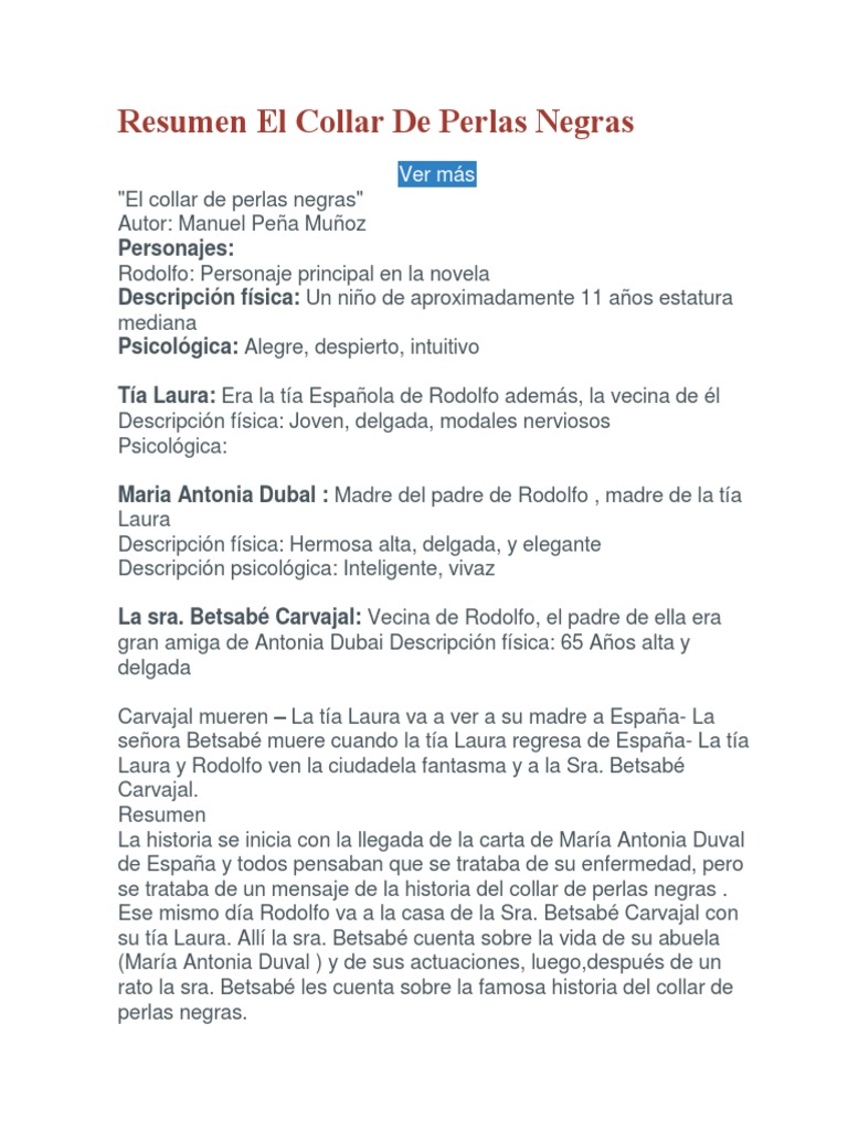 Resumen El Collar de Perlas Negras