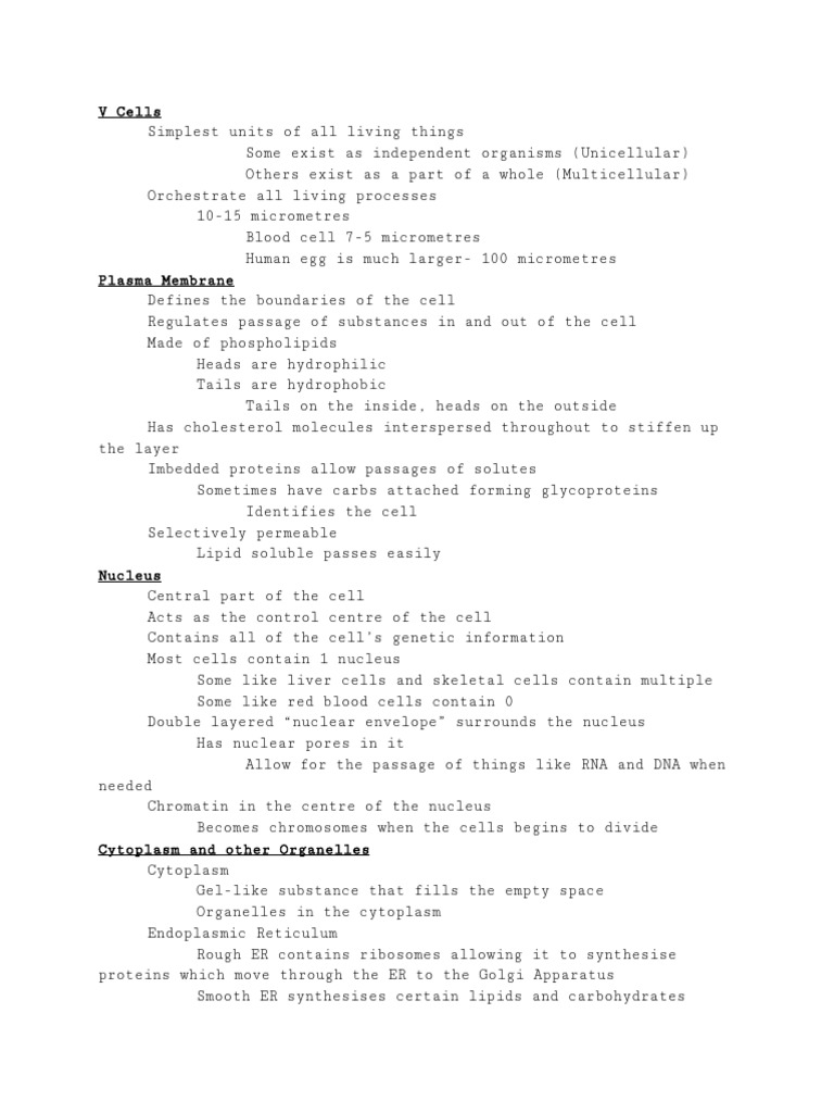 Cells Notes PDF | PDF | Endoplasmic Reticulum | Cell (Biology)