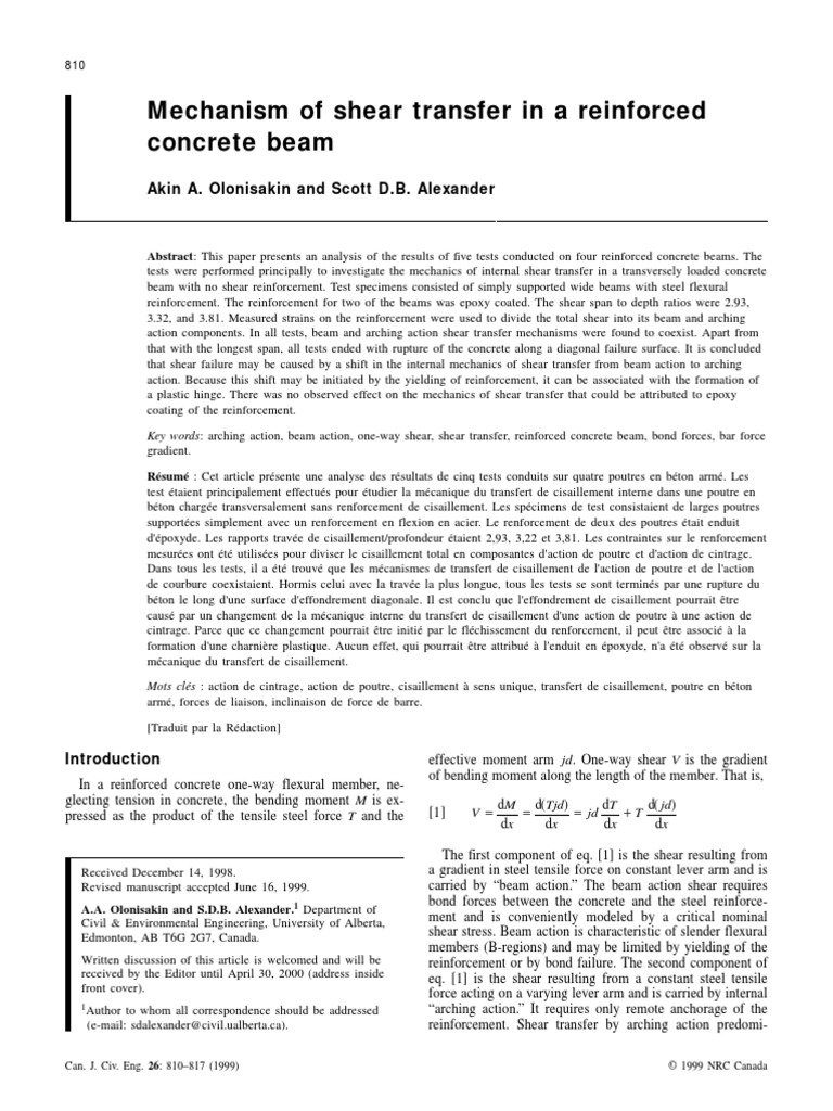 Shear Transfer Mechanisms in Concrete Beams | PDF | Beam (Structure ...