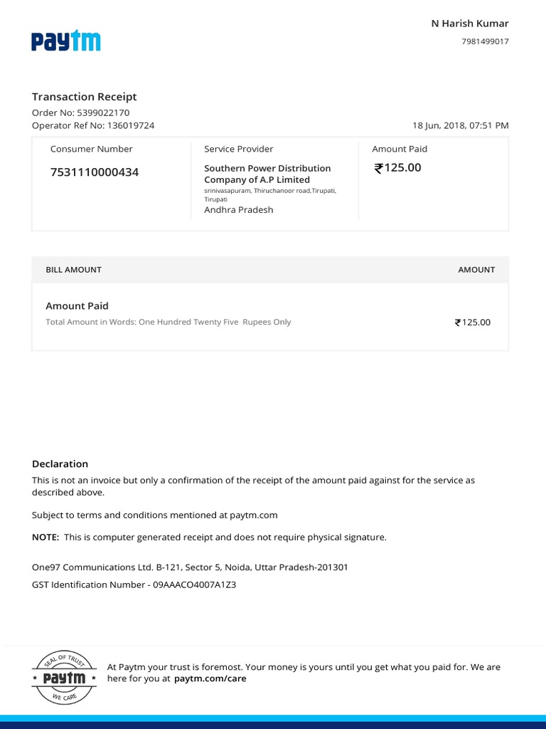 Transaction Receipt for Power Payment | PDF