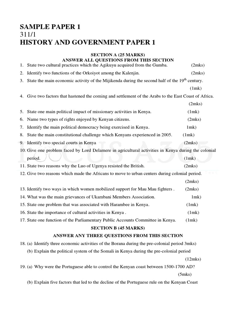 KCSE History Paper 1 Revision Guide | PDF | Kenya | East Africa