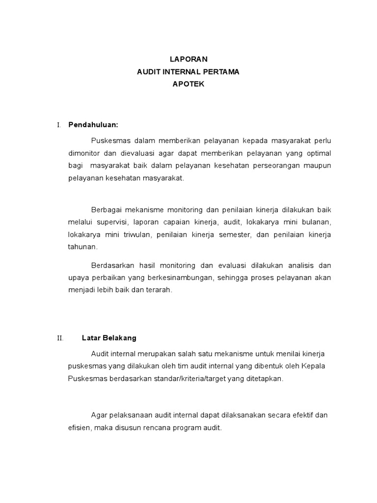 Laporan Audit Internal Apotek Puskesmas Batu Kajang 2018