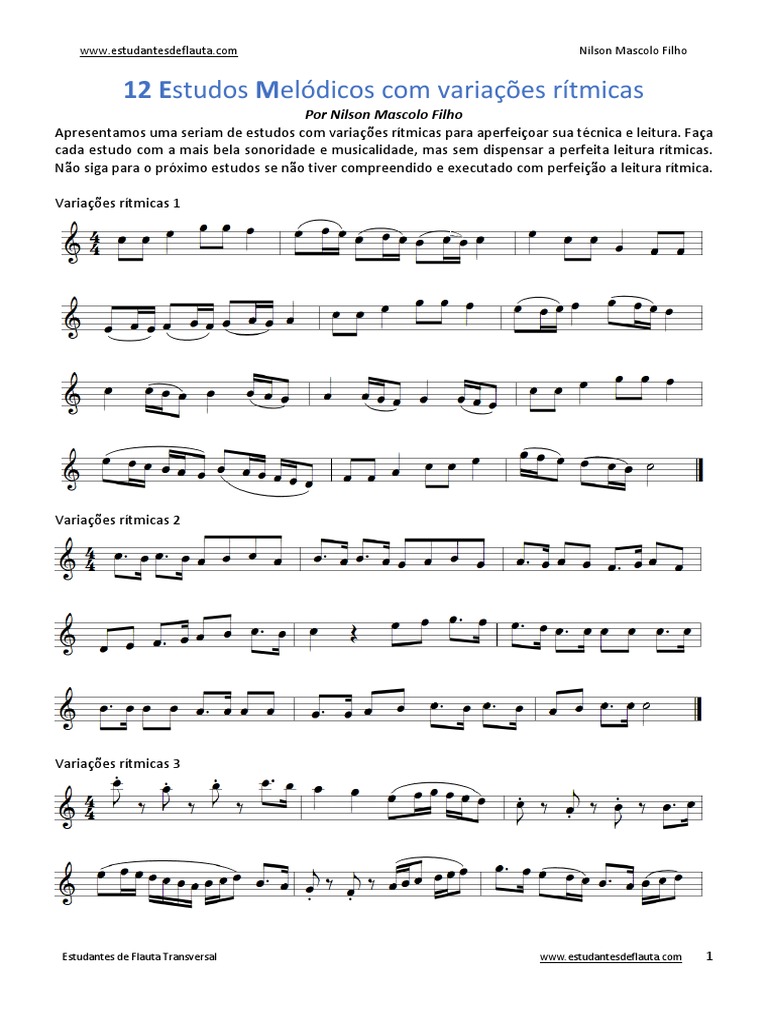 12 Estudos Melódicos Com Variações Rítmicas Por Nilson Mascolo Filho