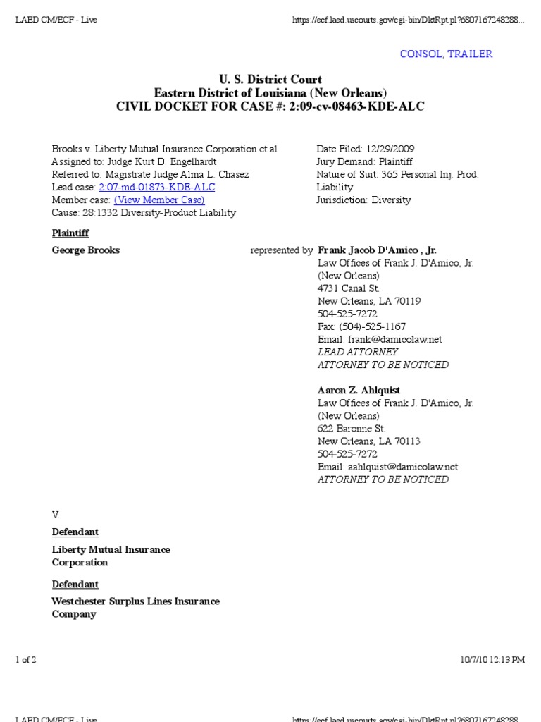 BROOKS v. LIBERTY MUTUAL INSURANCE CORPORATION Et Al Docket | PDF ...