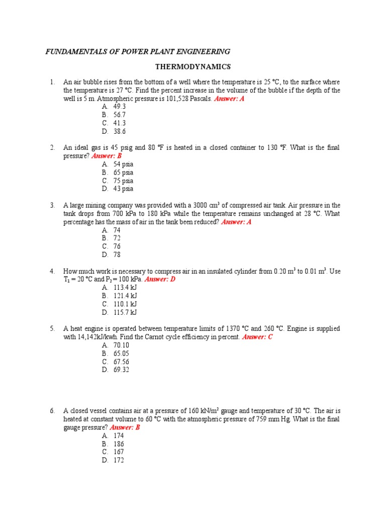 Board Exam1 Doc Enthalpy Pressure