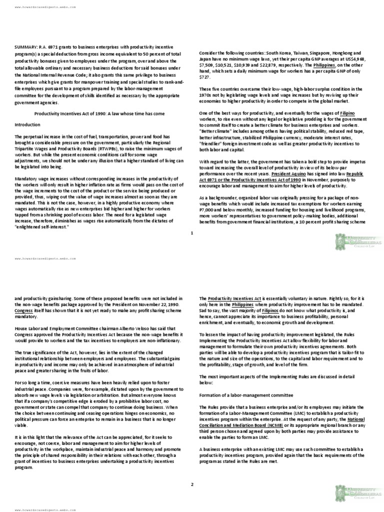 Productivity Incentives Act Overview | PDF | Incentive | Employment