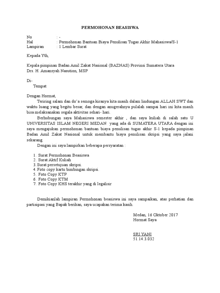Permohonan Beasiswa Baznas