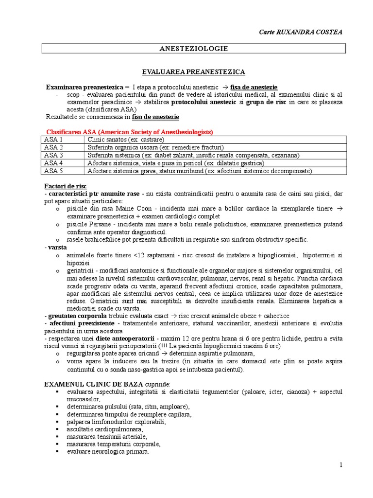 Anesteziologie - Conspect Carte RUXANDRA COSTEA-cap1,2,4,5 | PDF