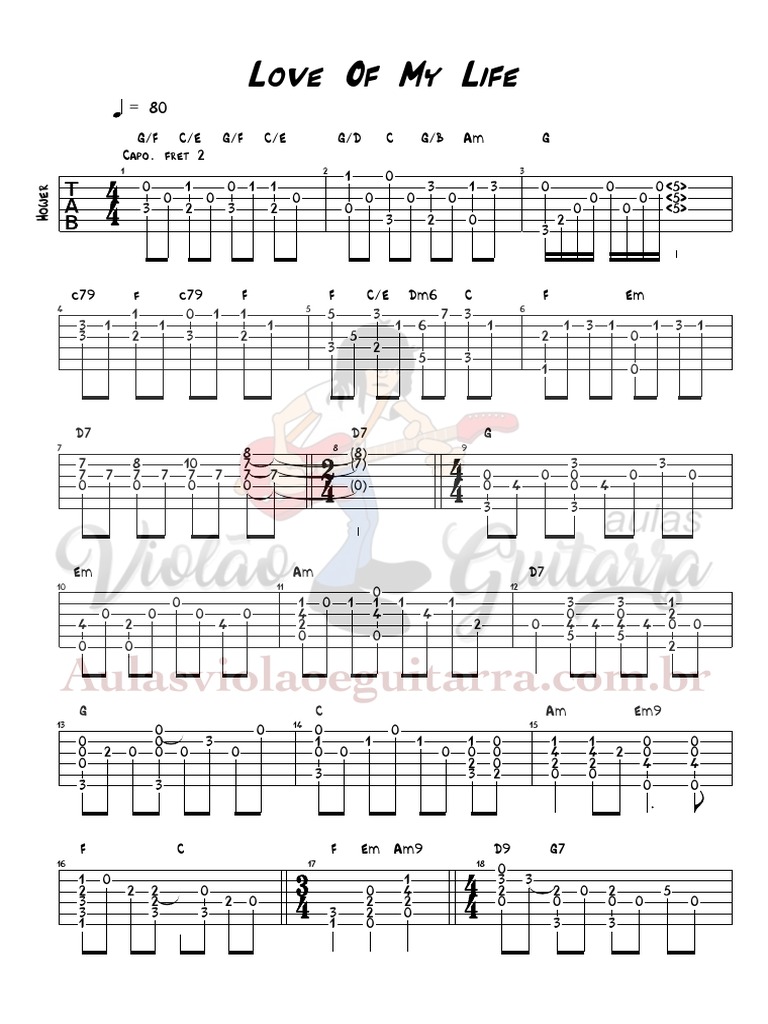 Memorándum Opcional imagen Love of My Life Tab PDF | PDF | Chordophones | String Instruments