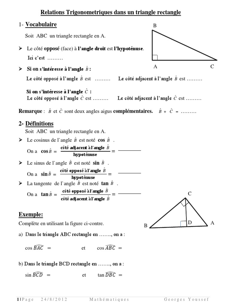 Calculer Le 3eme Coté D un Triangle Quelconque Trigonometrie 3eme | PDF | Fonction trigonométrique | Angle