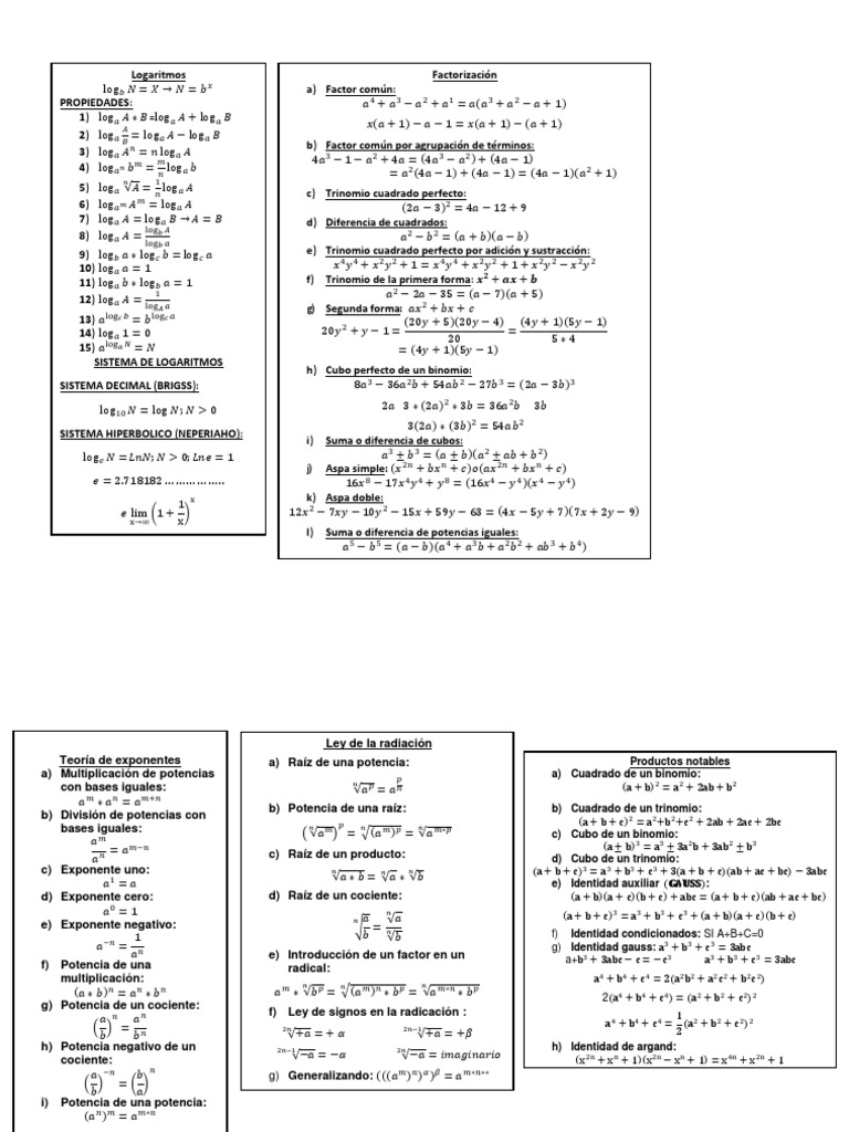 Formulas | PDF | Factorización | Exponenciación