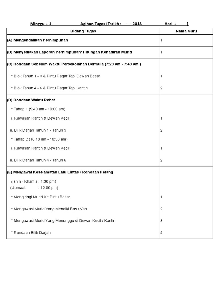 Jadual Bertugas Minggu