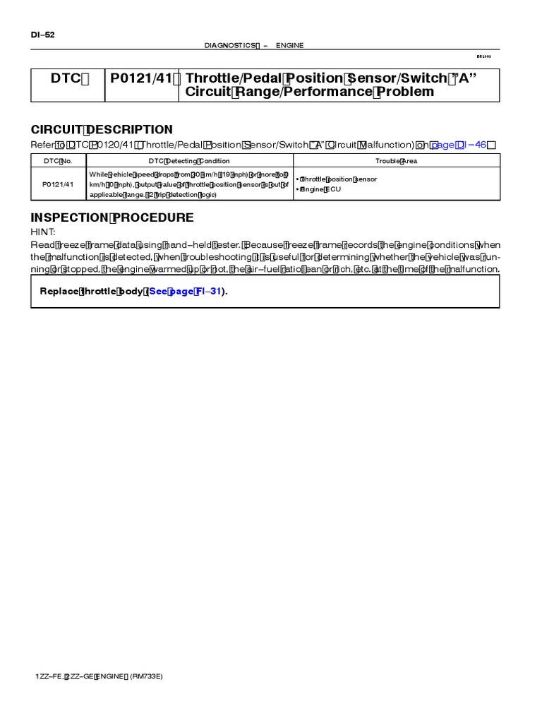 DTC P0121/41 Throttle/Pedal Position Sensor/Switch "A" Circuit Range/Performance Problem PDF