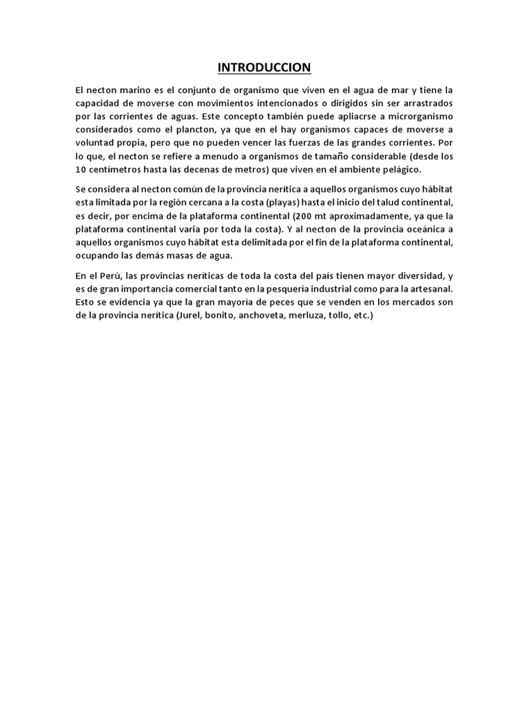 Especies Comunes en El Necton de La Costa Peruana Informe 1 PDF