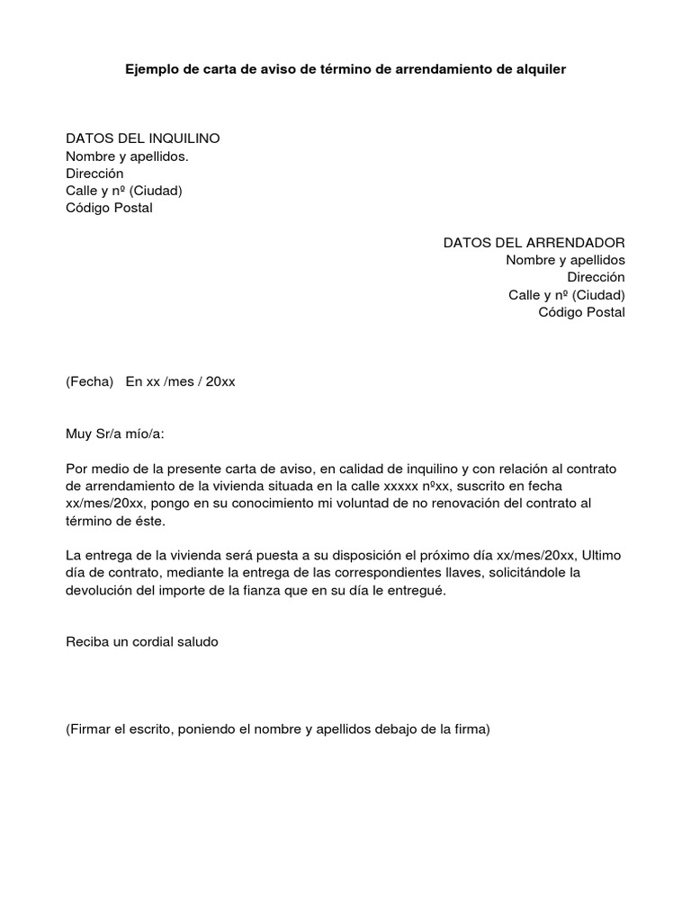 Carta De Aviso De Terminacion De Contrato Mide