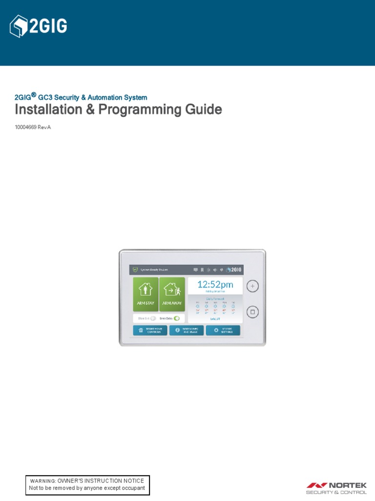 2GIG GC3 Install Programming Guide 10004669 PDF PDF Drywall