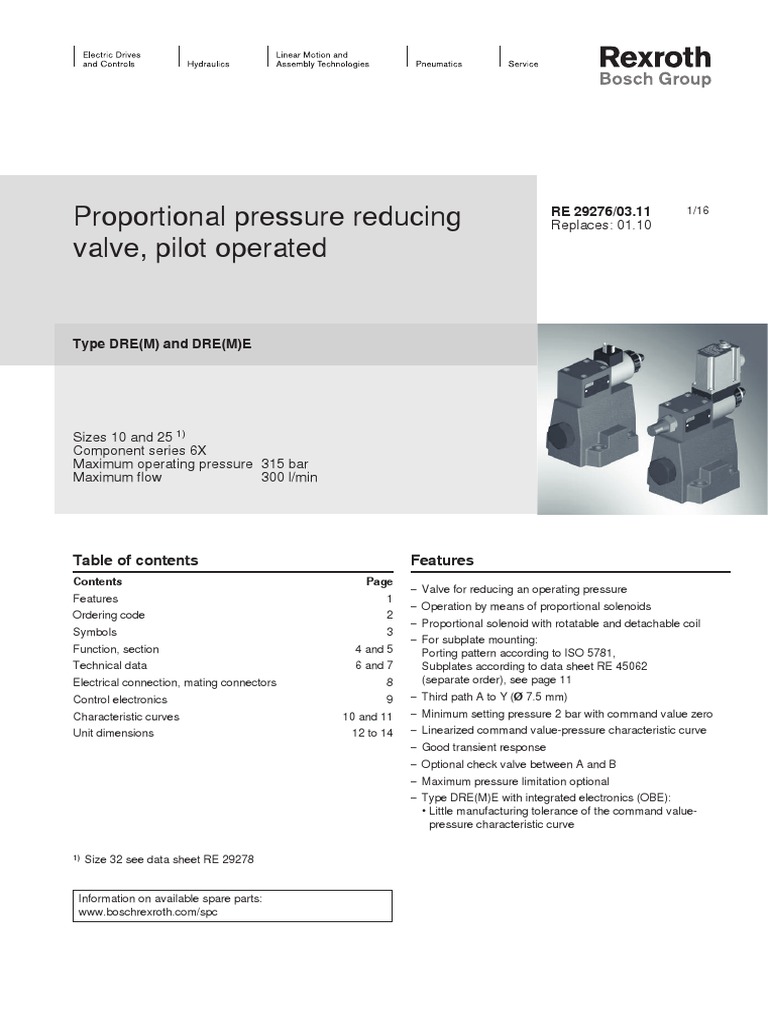 Proportional Reducing Valve Drem And Dreme Re29276 Pdf Valve