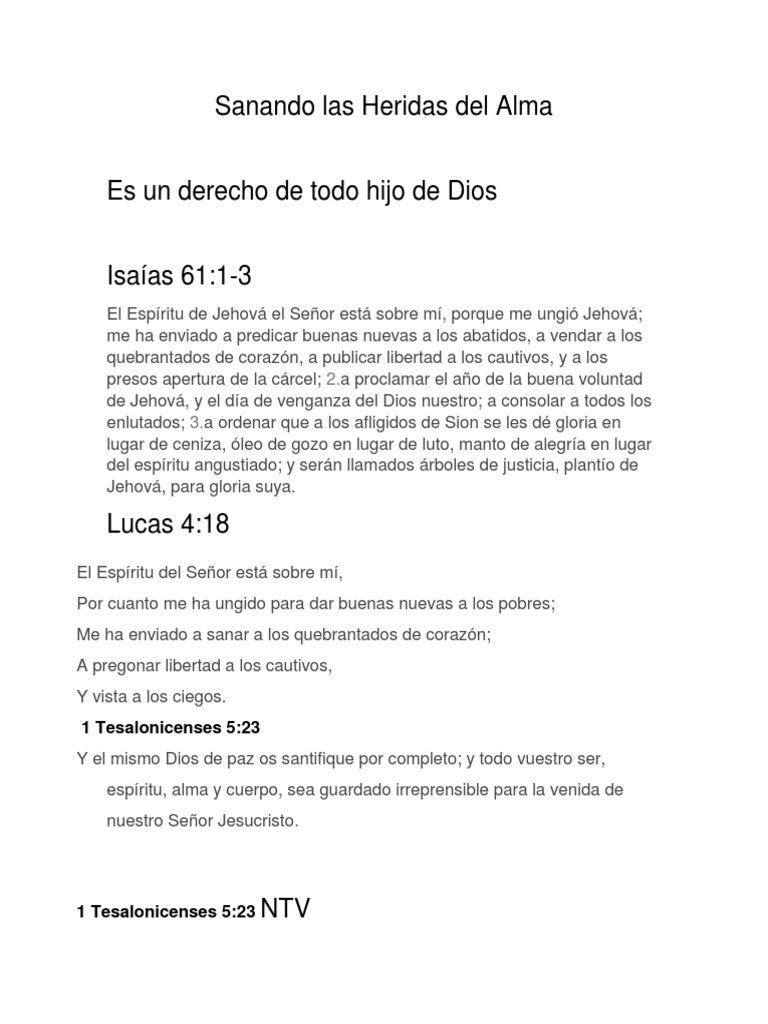 Sanando Las Heridas Del Alma (Predica para Imprimir) | PDF | Jesús | Alma