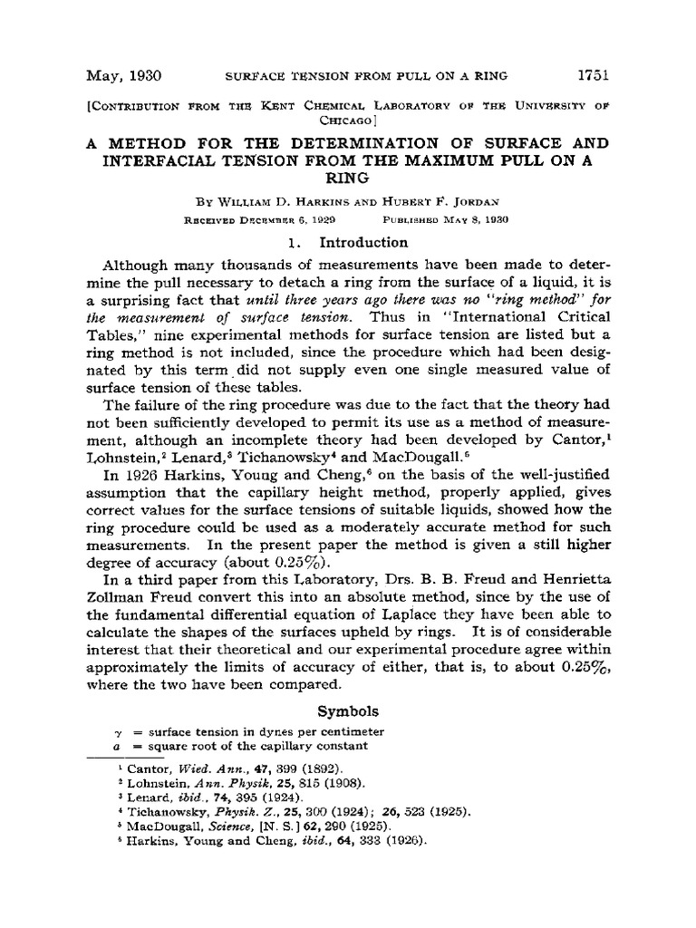 Surface Tension Measurement via Ring Method | PDF | Surface Tension ...