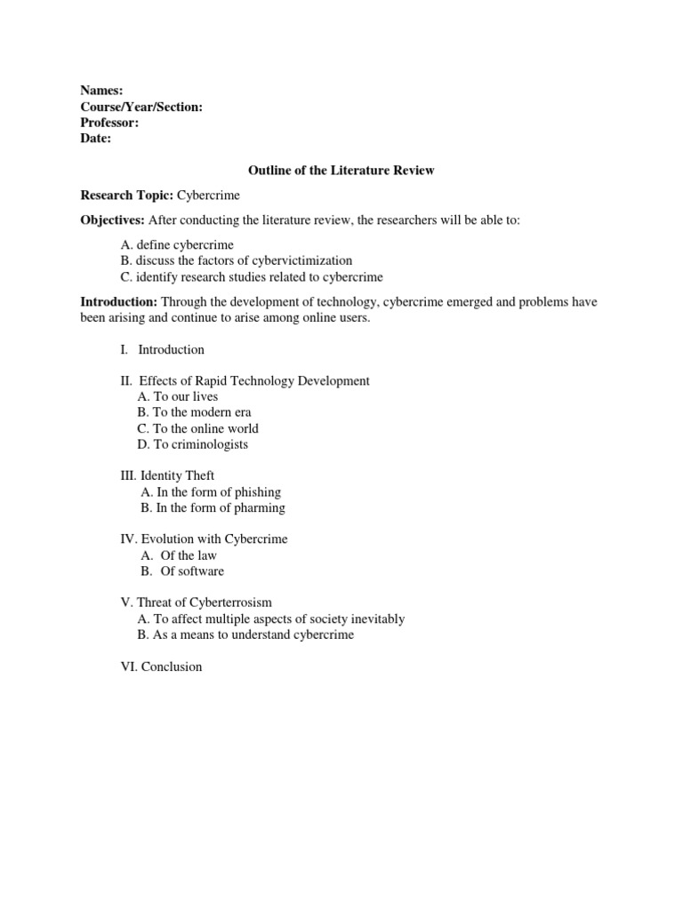 Sample Literature Review Outline | PDF