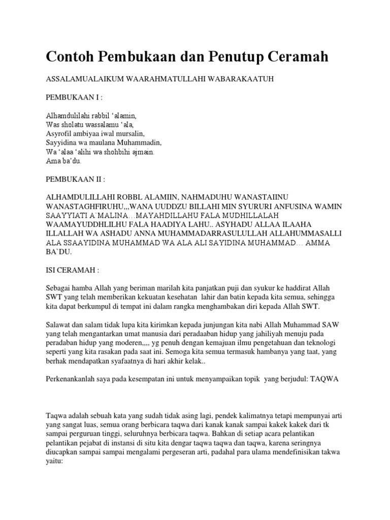 Contoh Pembukaan Dan Penutup Ceramah