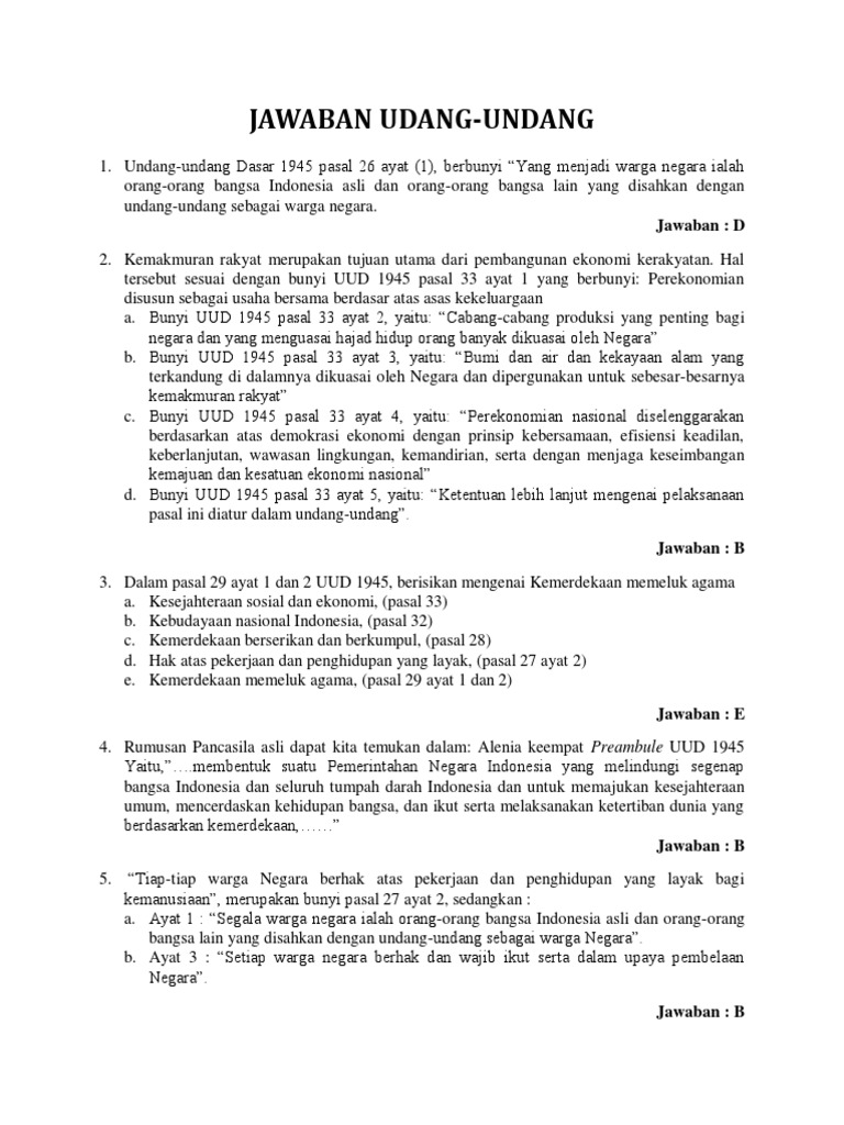 Jawaban Undang Undang