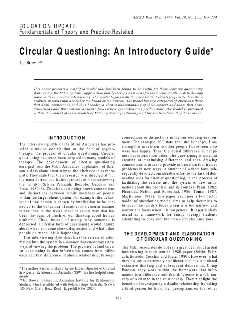 Circular Questioning in Family Therapy | PDF | Family Therapy ...