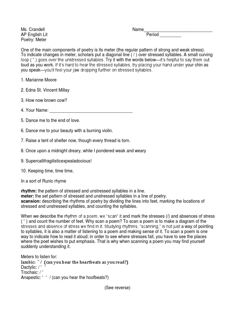 Understanding Poetry Meter and Scansion | PDF | Metre (Poetry ...
