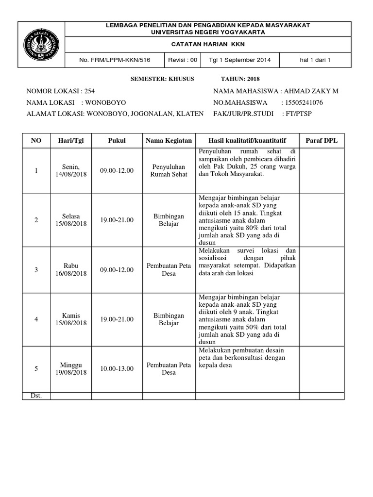 Catatan Harian Contoh Pdf