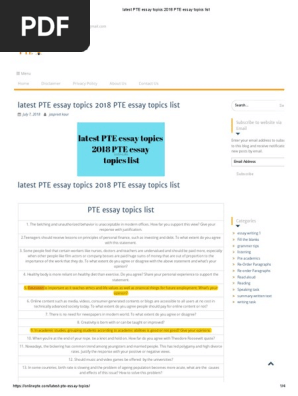 Latest PTE Essay Topics 2018 PTE Essay Topics List