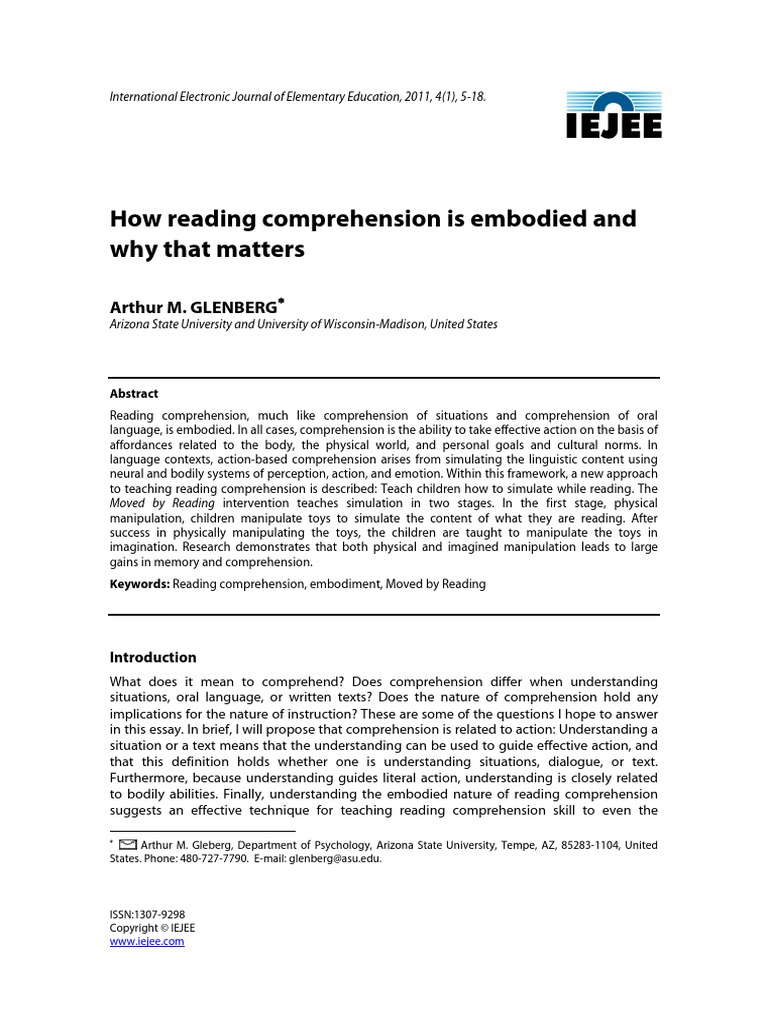 How Reading Comprehension Is Embodied and Why That Matters PDF | PDF ...