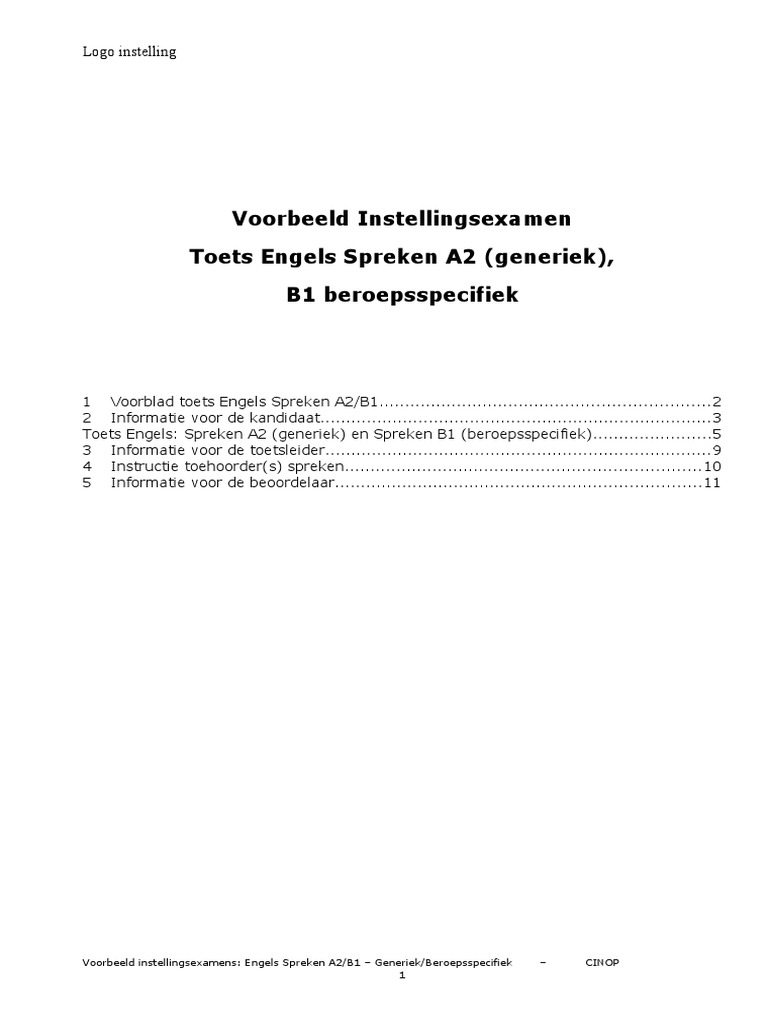 voorbeeld examen spreken a2 b1