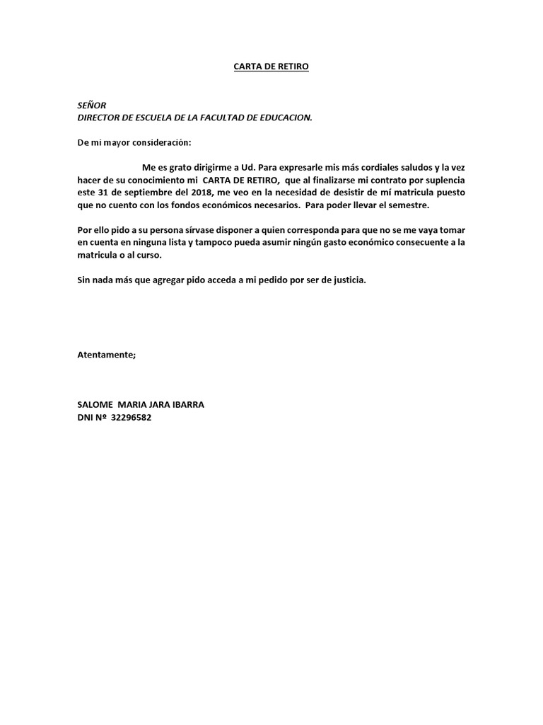 Carta de Retiro