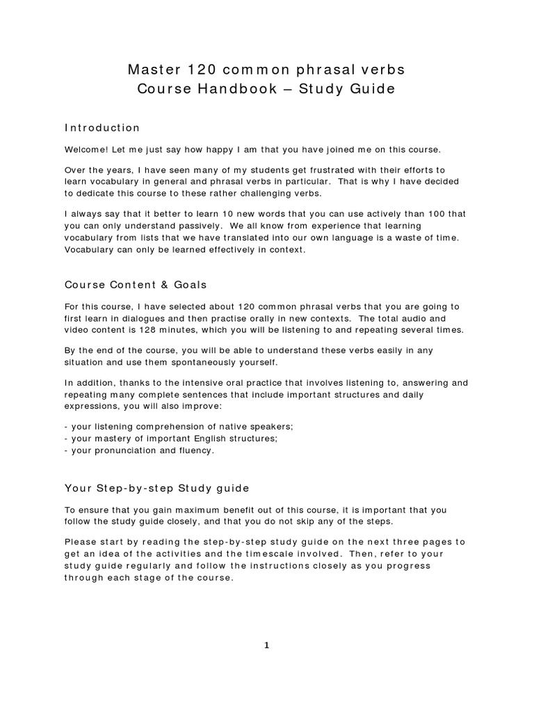 Master 120 Common Phrasal Verbs Course Handbook - Study Guide | PDF ...