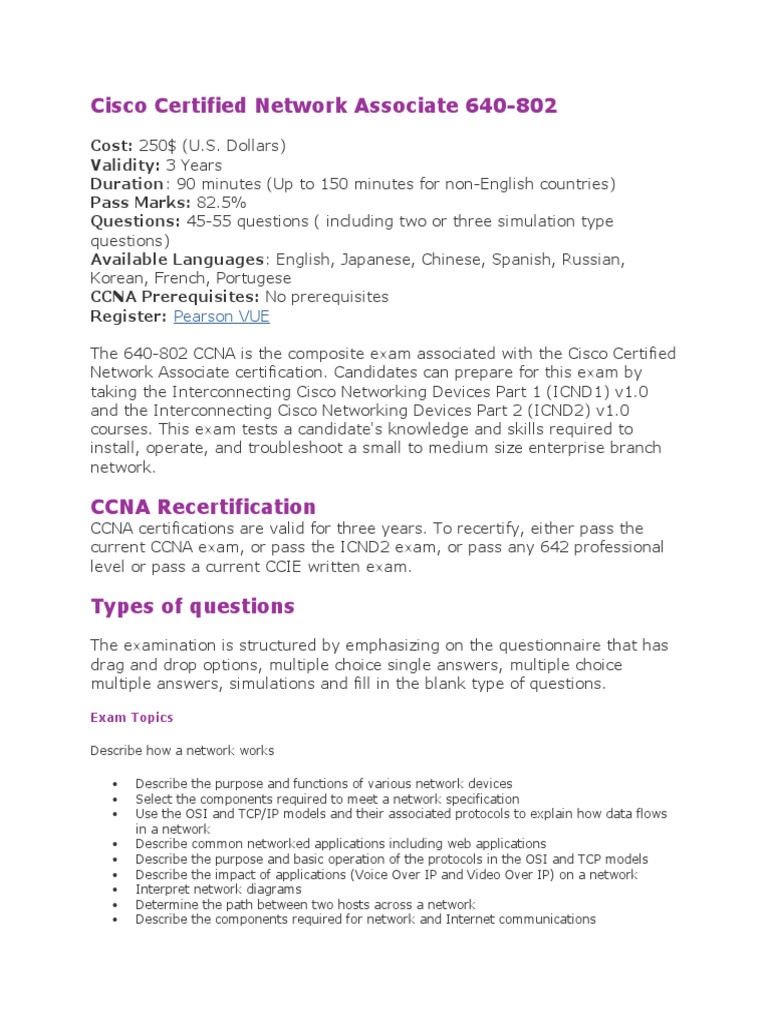 Cisco Certified Network Associate 640802 Pearson VUE PDF Cisco