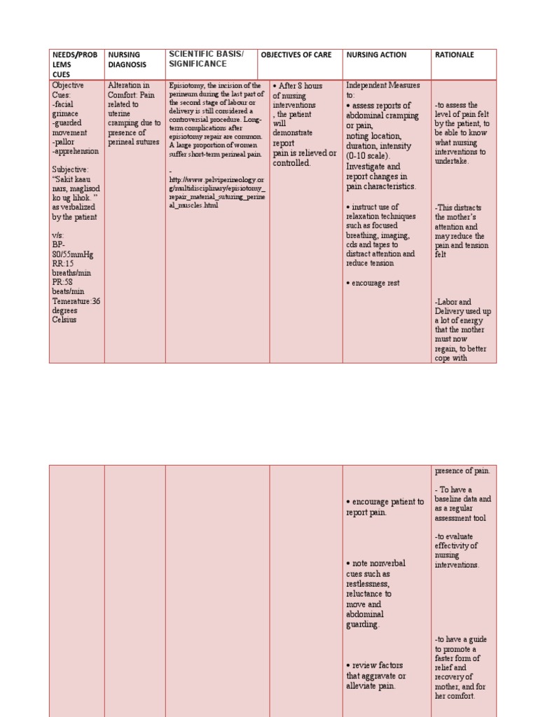 Postpartum Nursing Care Plan for PPH | PDF | Pain | Childbirth