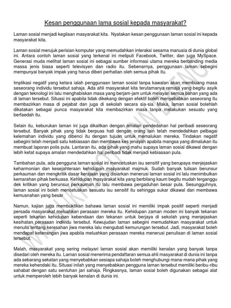 Kesan Penggunaan Lama Sosial Kepada Masyarakat Pdf