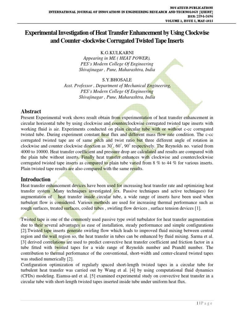 Experimental Investigation of Heat Transfer Enhancement by Using ...
