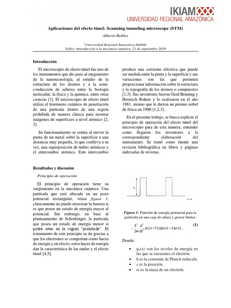 Efecto Túnel en Microscopios STM | PDF | Túnel cuántico | Microscopio ...