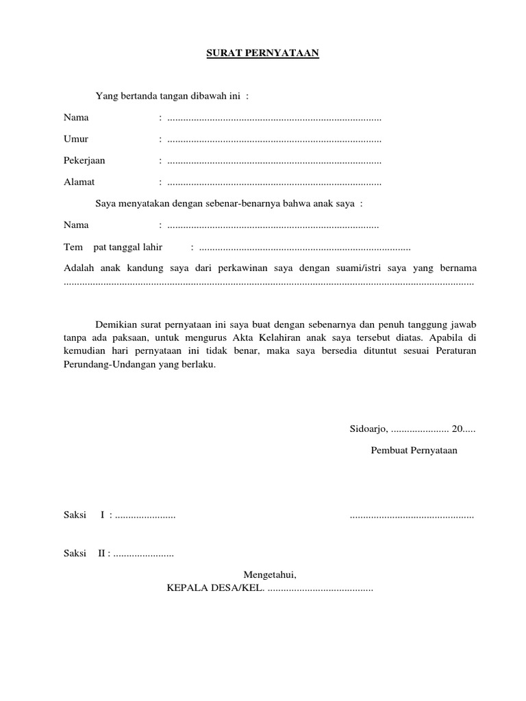Surat Pernyataan Anak Kandung | PDF