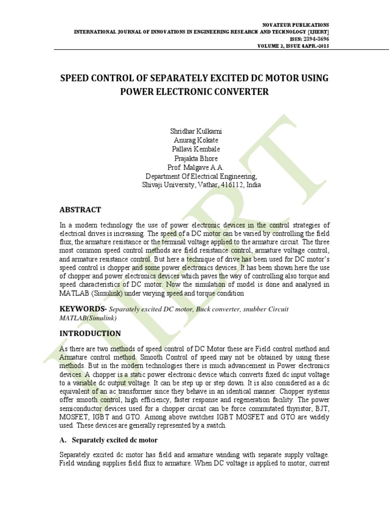 Speed Control of Separately Excited DC Motor Using Power Electronic ...